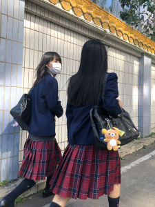 กระโปรงจีบ JK ลายสก็อตสไตล์ญี่ปุ่น ทรงเอ ความยาวปานกลาง เอวสูง ผ้าโพลีเอสเตอร์ 35% Viscose 65% ฤดูหนาว 2024