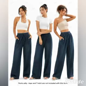 BB..New Men Casual Wide Leg Full Length Pants with Elastic Waist and Plain Design