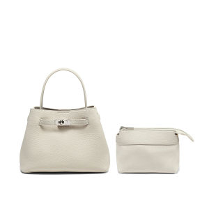 Belle | White Genuine Leather Womens Bucket Bag Crossbody and Handbag