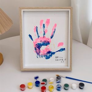 Pyramid DIY Hand Paint Wooden Shadow Box Frame with Paint Set Hand Print Photo Frame for New Born Baby Couple Painting