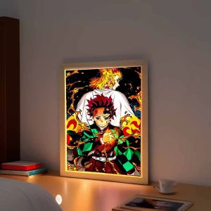 Bandai | Anime Figure Light Painting Photo Frame Kyojuro Rengoku Action Led Lamps Home children Bedroom Decor Night Light Chirstmas Gifts