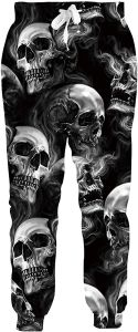 กางเกงลำลองชายพิมพ์ลายศีรษะกระโหลก 3D กางเกงขายาวทรงตรง เอวยางยืด 100% สแปนเด็กซ์ ฤดูใบไม้ผลิ 2024