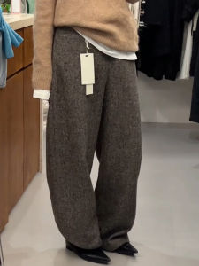 High Waist Wool Scythe Pants Womens Winter Loose Fit Arcuate Long Trousers Korean Style Commute Pear Shape Thin Model