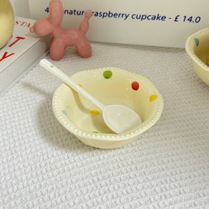 Ceramic Bowl Spoon Cute Rice Bowl Noodle Bowl Fruit Salad Bowl For Home Good-looking Oatmeal Breakfast Bowl Yogurt Bowl