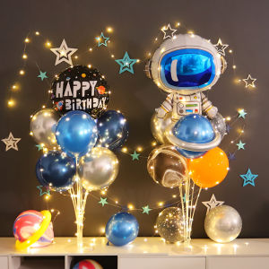 Fastshipment New Solar System Space Man Theme Happy Birthday Balloon Set for Boy Outer Space Astronaut Foil Balloon ET Planet Balloons for Kids Party Decor