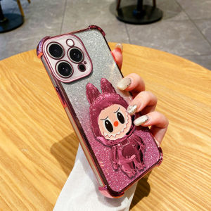 YBD Labubu เคสโทรศัพท์สำหรับ Samsung Galaxy A32 A52S A52 A23 A33 A73 A53น้ำหนัก5กรัมยืนขึ้นพร้อมกระจกเคสนิ่มป้องกันการตกแบบน่ารักผงกากเพชร