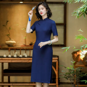 Elegant Midi Qipao Dress Retro Style Short Sleeve Daily Wear Elegant Chinese Costume Dorabana Brand Summer New Arrival