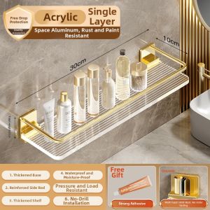 Luxury Gold Acrylic Bathroom Shelf Towel Organizer No Drilling Required