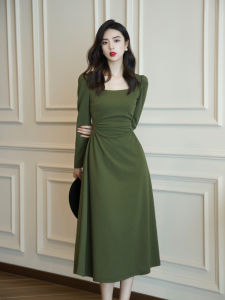 French Style Long Sleeve Dress Womens Base Layer Red Design Sense Gift Dress Spring Autumn Season Polyester Fiber A-Line Skirt