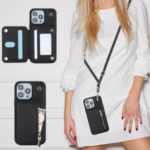 Leather Case For iPhone14 pro max 16 Pro Max With Diagonal Strap Lanyard Mobile Phone Case Cards Slot Case Protective Case With Card holder Wallet Bag Cover With Rope For iPhone 15 pro max 14 pro max 13 11 12 pro max 15 promax 14 16 Plus X XR XS