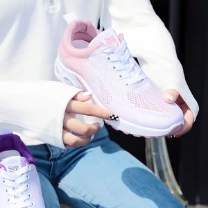 Breathable Sports Shoes Cushion Heel Soft Sole Running Shoes For Women Flyknit Top Laces-up Shoes Jogging Shoes Athletic Volleyball/badminton Shoes Sneakers For women