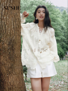 SUSHE | Embroidered Lace Loose Long Sleeve Shirt