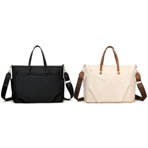 Women Nylon Laptop Shoulder Bag Large Capacity Briefcase Crossbody Bag with Adjustable Strap Solid Color for Daily Travel Work