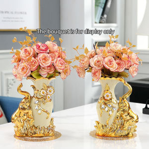 European style a pair of ceramic tabletop decorative elephant vases and creative vase home decoration