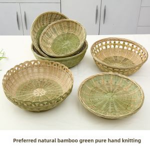 Bamboo Basket Rattan Basket Basket Fruit Basket For Home Steamed Bread Basket-Good Products Only Use Bamboo Shavings (Bamboo Green) for Weaving