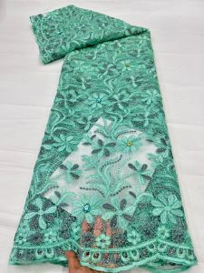 2026 High-Quality African Nigerian Tulle Lace Fabric Sequins Embroidery French Guipure Wedding Party Dress Beaded 5 Yards AT3115