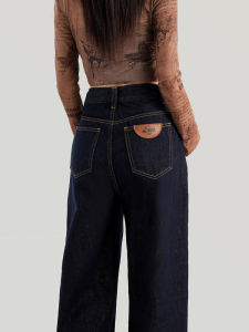 Deep Blue High Waist Wide Leg Jeans Womens Spring Autumn Loose Straight Cut Trousers Fashionable Slimming Casual Pants