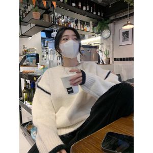 New Autumn and Winter Sweaters Womens Atmosphere Soft Glutinous Pullover Bottoming Shirt Loose and Lazy Style round Neck Knitwear Tops Thick