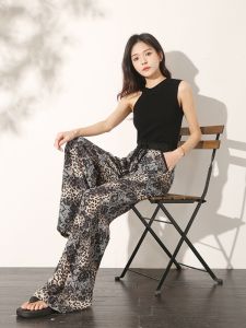 YANYUMENGMENG | Retro Leopard Print Silk Wide Leg Pants Womens New 2024 Summer Thin Mulberry Silk Trendy Pants High Waist Simple Style Long Trousers