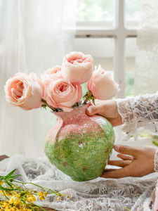 French Elegant Ceramic Flower Vase Creative Hand-Painted Pink Hydroponic Fresh Flowers Rural Household Table Decoration Ornaments