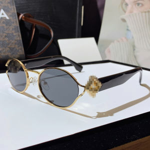 แว่นกันแดดทรงกลมโลหะตกแต่งตัวอักษร F ป้องกันรังสียูวี แว่นกันแดดแฟชั่นสำหรับผู้ชาย แว่นกันแดดแบบไม่มีแบรนด์