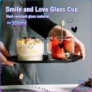 Need. Transparent Smile and Love Glass Cup 300ml Heat Resistant