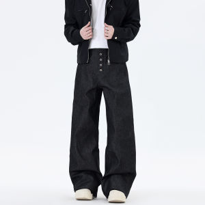 Cleanfit American Style Retro High Intelligence Loose Wide Leg Jeans Mens Denim Button Front Casual Straight Leg Trousers