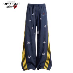 CHARLES JANGS HAPPY HEART | American Style Butterfly Graffiti Striped Breathable Waterproof Loose Pants