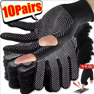 10Pairs Non-Slip Nylon Work Gloves Outdoor Two-finger Gloves for Men Women Elastic Breathable Touchscreen Anti-UV Gloves Motorcycle Cycling Sports Protective Gloves