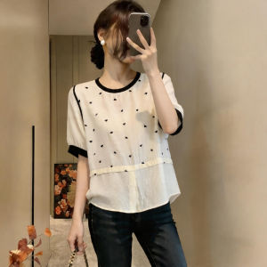 Design Heart Print Large Size Slimming Short Sleeve Blouse