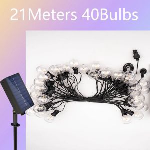 LED String Lights Bulbs 21Meter G40 Globe Lights Outdoor Garden Patio Waterproof Decoration Solar Power Garland Wedding Lighting