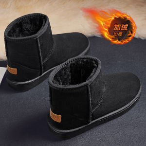 Mens Winter Snow Boots Fleece Lined Warm Bread Style Slip Resistant Waterproof Leather And Fur Integrated Casual Boots