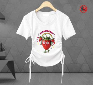 younghands crop top atasan anak strawberry model kekinian serutan fleksibel 2 sisi lengan pendek