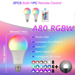 2PCS Led RGB Color Changing Lamp E27 Dimmable Light AC 220V Led RGBW Magic Bulb 10W 20W Home Party Decor LightingSpot Lampa