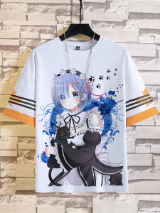 เสื้อยืดแขนสั้นลายการ์ตูนสำหรับนักเรียน ฤดูร้อน 2023 ผ้าฝ้ายผสม คอกลม ทรงหลวม สำหรับผู้ชายและผู้หญิง