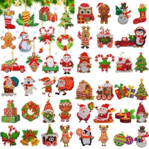 12-piece DIY double-sided Christmas series diamond art painting keychains acrylic for holiday decorations