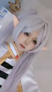 Anime Frieren Cosplay Costume At The Funeral Frieren Witch White Suit Elf-ear Halloween Christmas Fancy Women