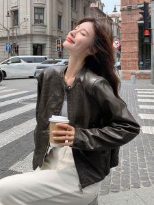 Caramel Hong Kong Style Retro Biker Short Jacket Womens PU Leather Coat Fall New Arrival Street Fashion Female Empowerment