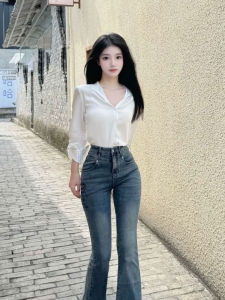 เสื้อเชิ้ตแขนยาวสีขาวหรูหรา ทรงหลวม ผ้าโพลีเอสเตอร์ ผ้าผสม ทรงปกติ ฤดูใบไม้ร่วง 2025 ผ้าฝ้ายระบายอากาศได้ดี ปกติ