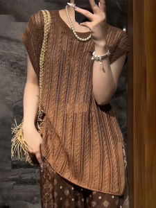UYFY | Knitted See-through Round Neck Short Sleeve Fashion T-shirt Light