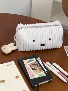 52TOYS | Kawaii Miffy Striped Large Capacity Student Stationery Storage Bag Portable Miffy Cosmetic Bag Makeup Storage Bag Birthday Gifts