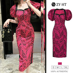 HT EraVogue เดรสผู้หญิง เดรสซีชมพู เดรสแขนพอง เดรสคอเหลี่ยม ชูดราตรี เดรสไฮโซ, เดรสออกงาน, เดรสไปงานแต่ง เดรสฝรั่งเศส