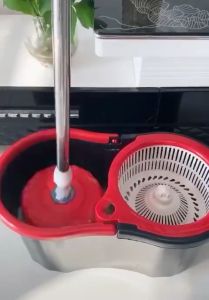 Set Alat Pel Lantai STAINLESS Super Mop Dengan Ember Pencuci Putar | hand preassure rotary mop 360