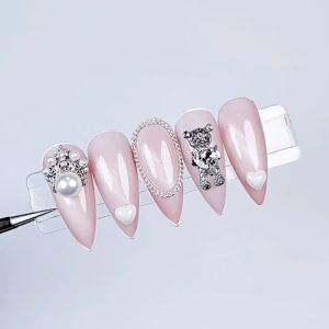 3D Nail Art Baer Jewelry Gold Silver Diamond Nail Drill Alloy Metal Decoration Pearl Zircon Chain Nail 美甲饰品金银钻石小熊爱心