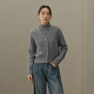 Yigue | Wool Blend V-Neck Long Sleeve Knitted Cardigan