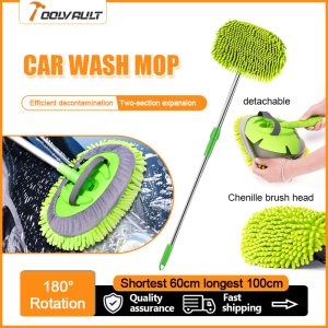Car Wash Mop Chenille Fabric Brush head&Stainless steel Handle  Car Cloth Car Brush Adjustable Car Mop Car Cleaning Brush Tools