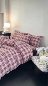 100% Washed Cotton Duvet Cover Set Plaid Yarn-Dyed Bedding Set 1 Duvet Cover + 2 Pillowcases Soft Breathable for All Seasons
