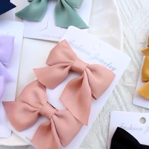 Zaman Now - Jepit Rambut Anak Perempuan Pita Set 2 Pcs Motif Polos / 2 in 1 Jepitan Rambut Fashion Ribbon Hair Pin Gaya Korea