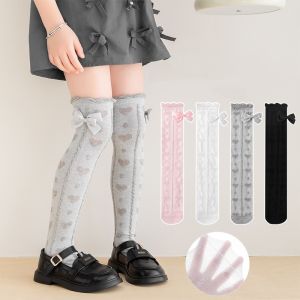 Kids Knee High Socks For Girls White Pink Gray Black Princess Love Bow Childrens Stockings Spring Autumn Student Long Sock 3-8Y