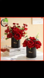 Hoa giả bình hoa hồng đào đông cao 20cm nhiều mẫu trang trí nhà cửa cửa hàng văn phòng
